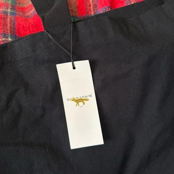 NWT Maison Kitsuné Black Canvas Logo Tote Bag - Picture 3 of 8